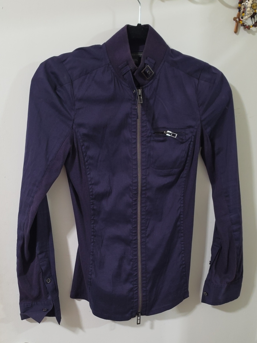Armani Exchange Purple Button-Down Zip Shirt
